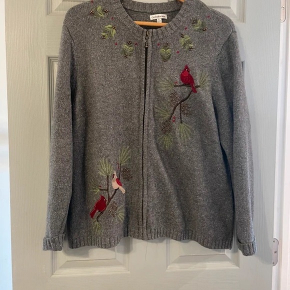 Croft & Barrow Gray Cardigan with Bird Embroidery - Picture 1 of 5